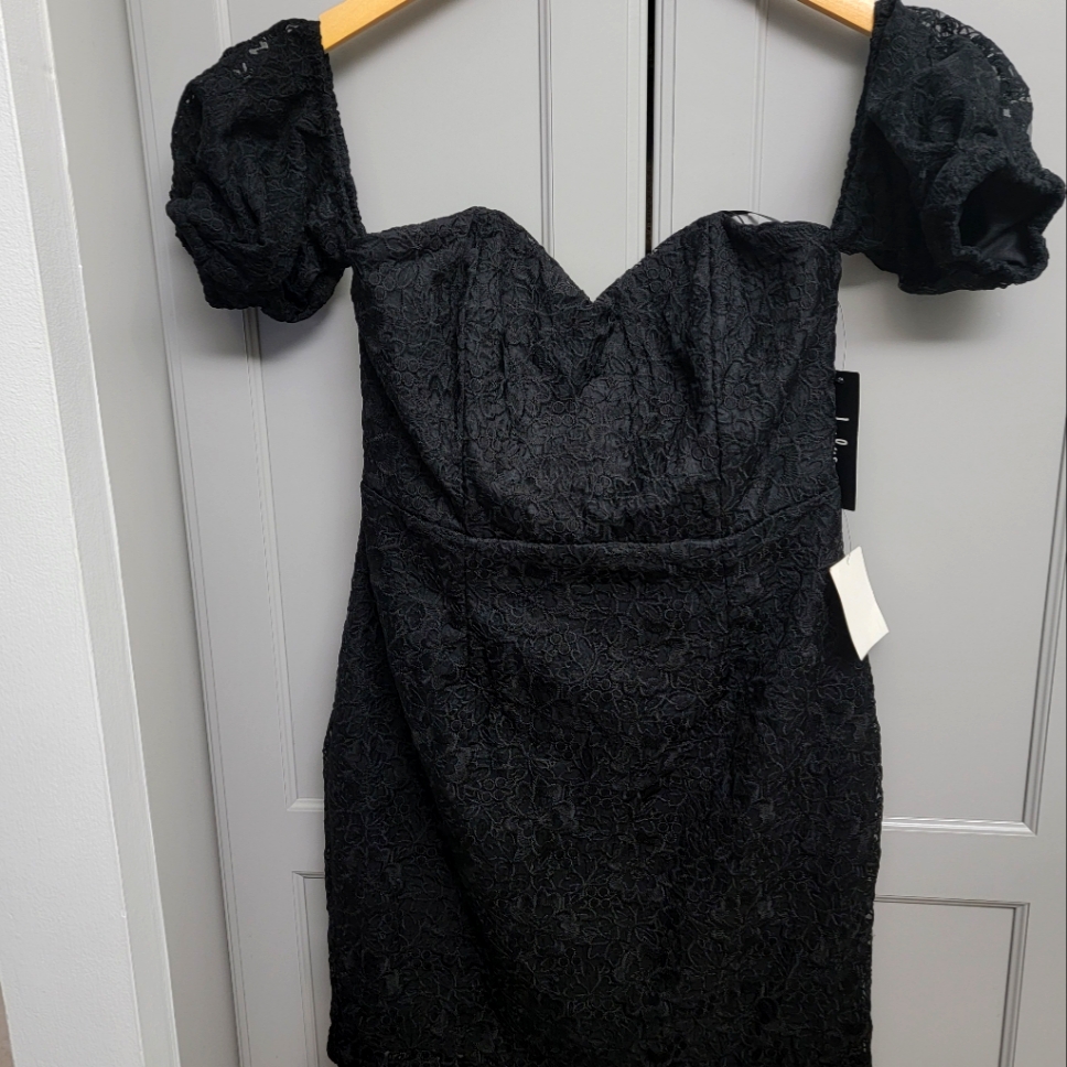 Lulus Off The Shoulder Puff Sleeves Lace Black Large Mini Dress
